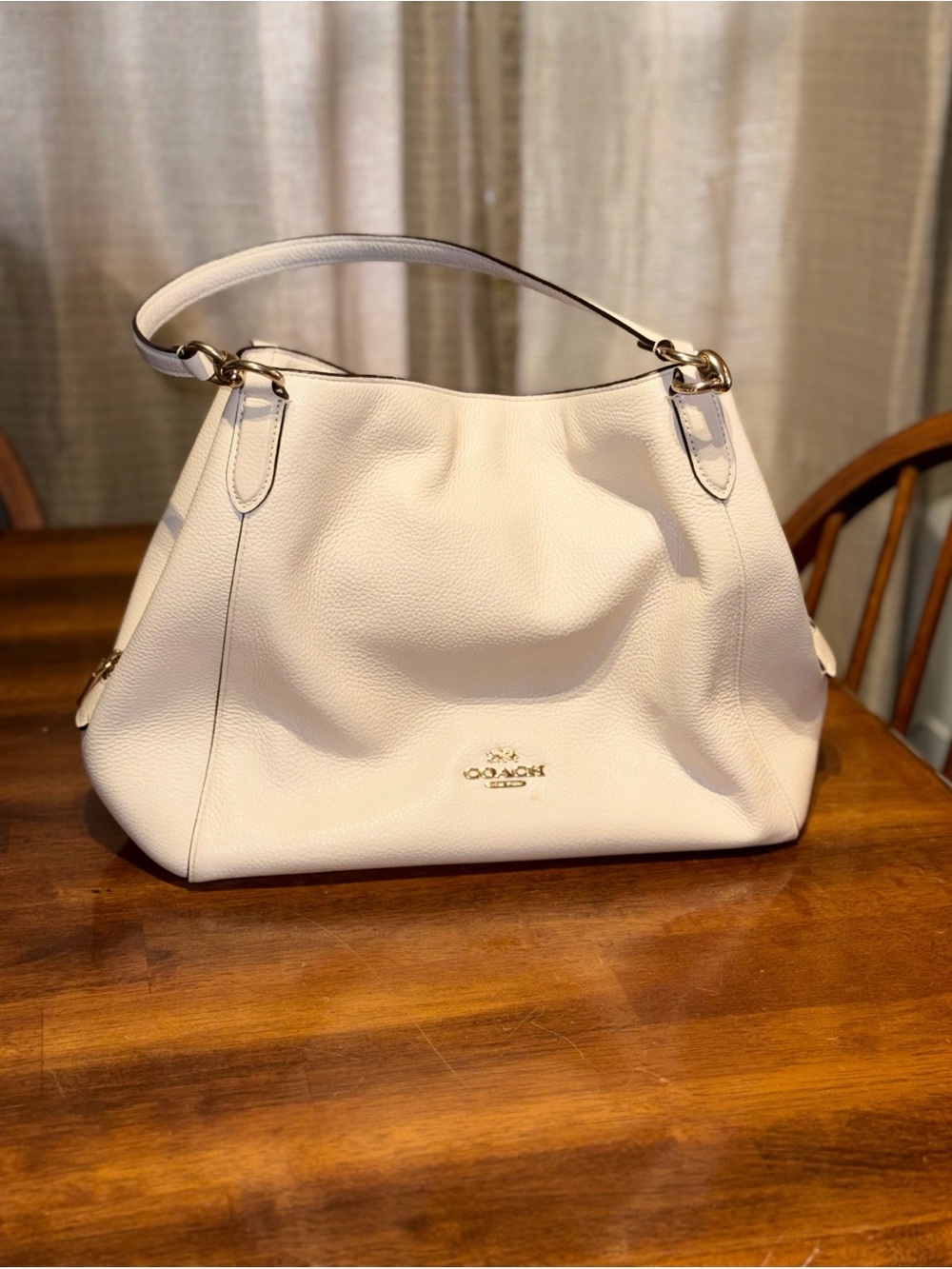 Coach Hallie Pebbled Leather Shoulder Bag in Ivory White with Gold Hardware